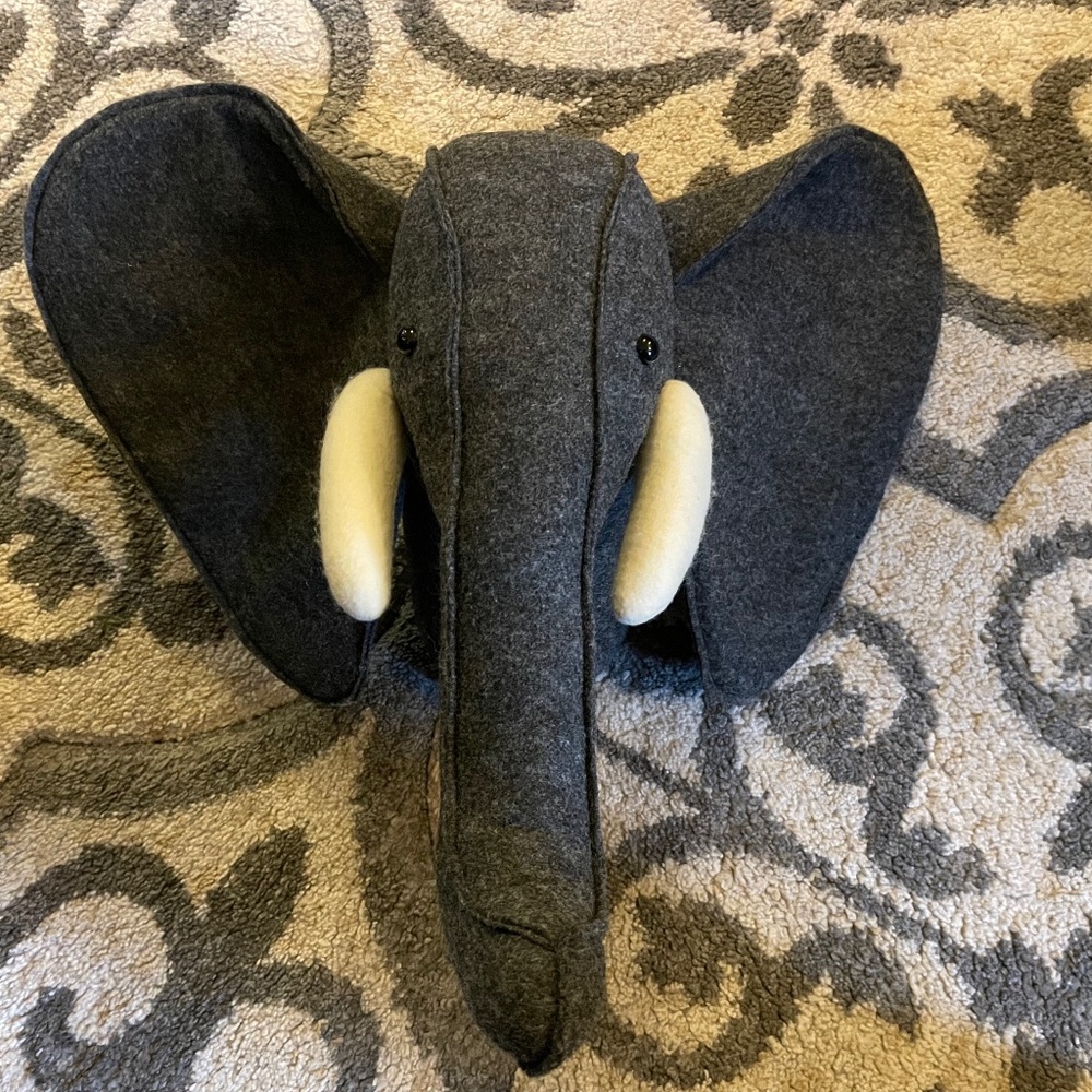 Handmade felt Elephant and Rhino decorative heads